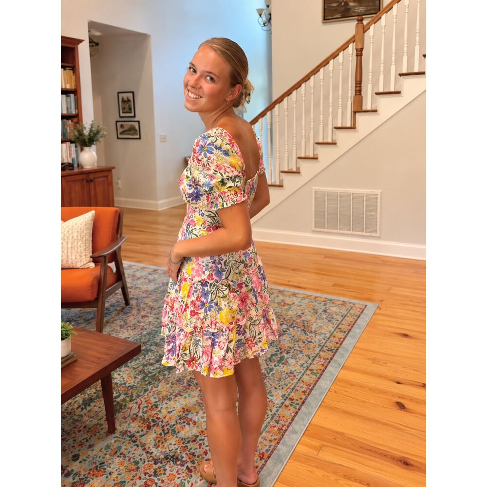 Blu Pepper Floral Puff Sleeve Mini Dress Size Small Cottagecore Open Back EUC